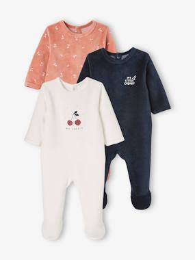 Vertbaudet Basics-Bébé-Lot de 3 pyjamas en velours bébé ouverture dos