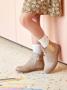 Shoes-Leather Boots with Zip & Elastic for Girls