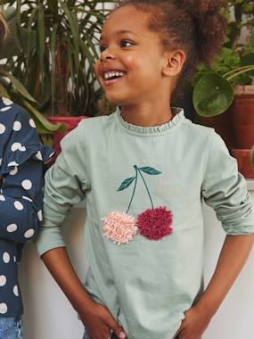 Girls-Top with Fancy Motif with Shaggy Rag Details for Girls, Oeko-Tex®