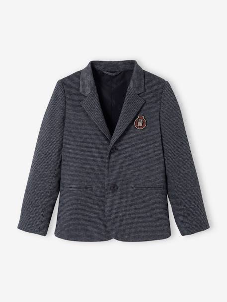 Chequered Woollen Jacket, Embroidered Patch, for Boys GREY MEDIUM CHECKS - vertbaudet enfant 