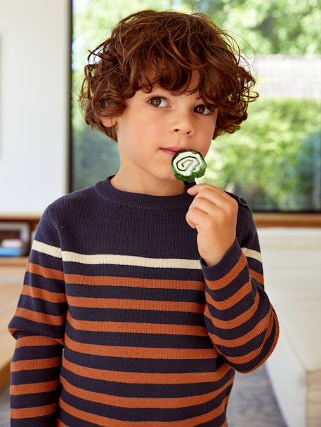 Sailor-Style Striped Jumper for Boys BROWN MEDIUM STRIPED+ecru+green+GREEN MEDIUM SOLID WITH DESIG - vertbaudet enfant 