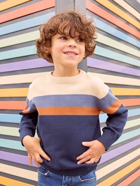 Boys-Striped Colourblock Jumper in Fine Knit for Boys, Oeko-Tex®