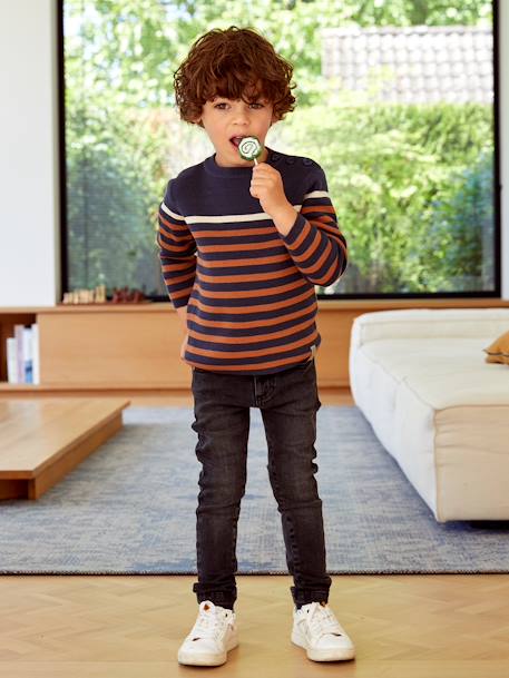 Sailor-Style Striped Jumper for Boys BROWN MEDIUM STRIPED+ecru+green+GREEN MEDIUM SOLID WITH DESIG - vertbaudet enfant 