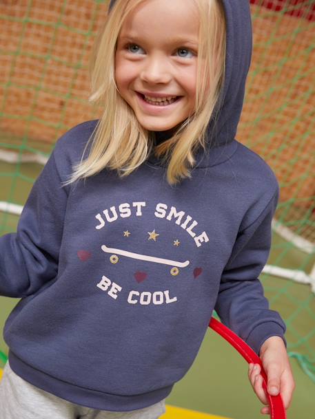 Hooded Sweatshirt & Joggers in Fleece, for Girls GREY LIGHT MIXED COLOR+PINK LIGHT SOLID WITH DESIGN - vertbaudet enfant 