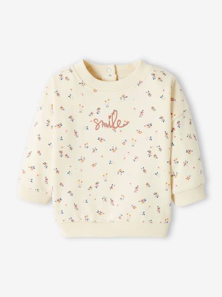 Printed Fleece Sweatshirt with Embroidery, for Babies ecru - vertbaudet enfant 
