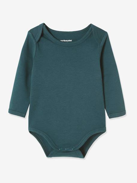 Lot de 7 bodies manches longues ouverture US bébé BASICS lot rose poudré+lot vert grisé - vertbaudet enfant 