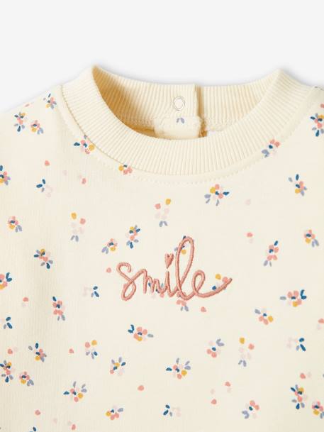 Printed Fleece Sweatshirt with Embroidery, for Babies ecru - vertbaudet enfant 
