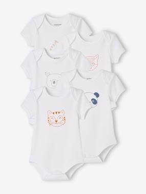 Baby-Pack of 5 «Animals» Bodysuits, Short Sleeves, Full-Length Opening, for Babies