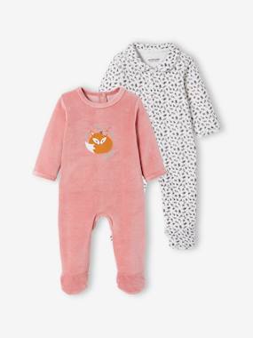 Baby-Pack of 2 "Fox" Sleepsuits in Velour for Baby Girls