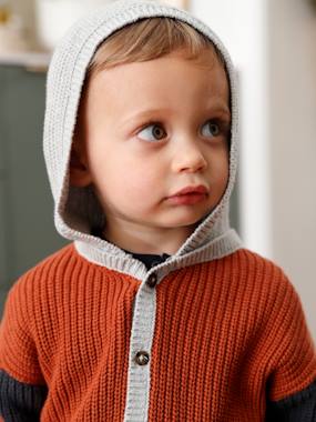 Baby-Jumpers, Cardigans & Sweaters-Cardigans-Knitted Cardigan with Hood, for Babies
