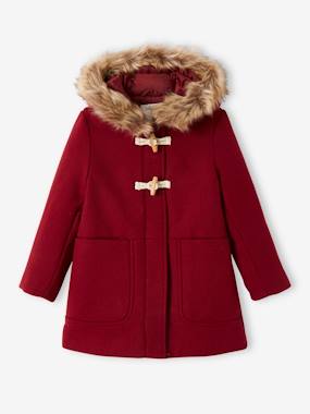Vestes et manteaux-Duffle-coat à capuche fille en drap de laine fermeture par brandebourgs