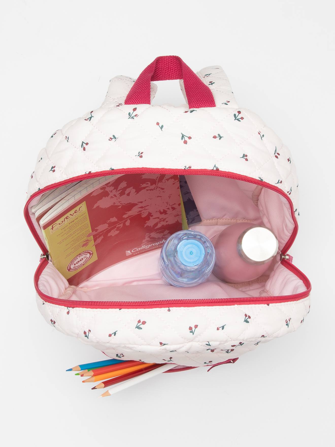 Backpack with Cherry Motifs for Girls pink light all over