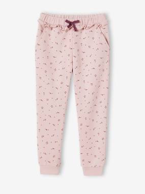 -Frilly Joggers with Flower Print for Girls