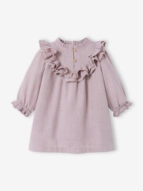 Ruffled Dress in Marl Twill, for Babies  - vertbaudet enfant