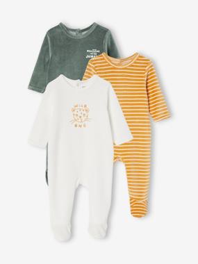 -Pack of 3 Velour Sleepsuits with Front Opening for Babies