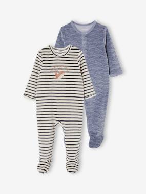 -Pack of 2 "Whales" Sleepsuits in Velour for Baby Boys