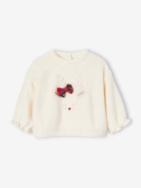 Baby-Jumpers, Cardigans & Sweaters-Faux Fur Reindeer Sweatshirt for Babies