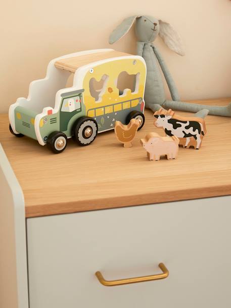 Shape Sorting Tractor, LOVELY FARM, in FSC® Wood GREEN MEDIUM SOLID WITH DESIG - vertbaudet enfant 