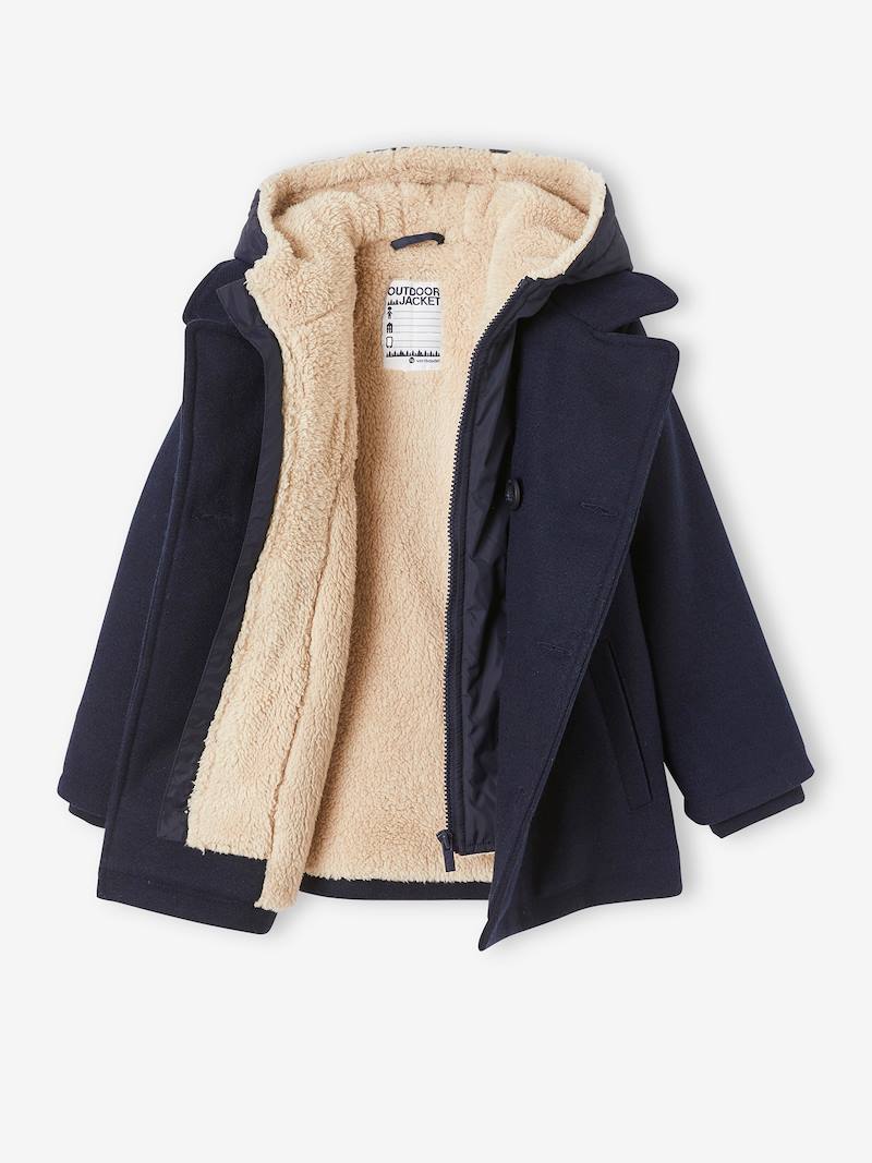 Peacoat with Hood & Sherpa Lining for Boys blue dark solid with