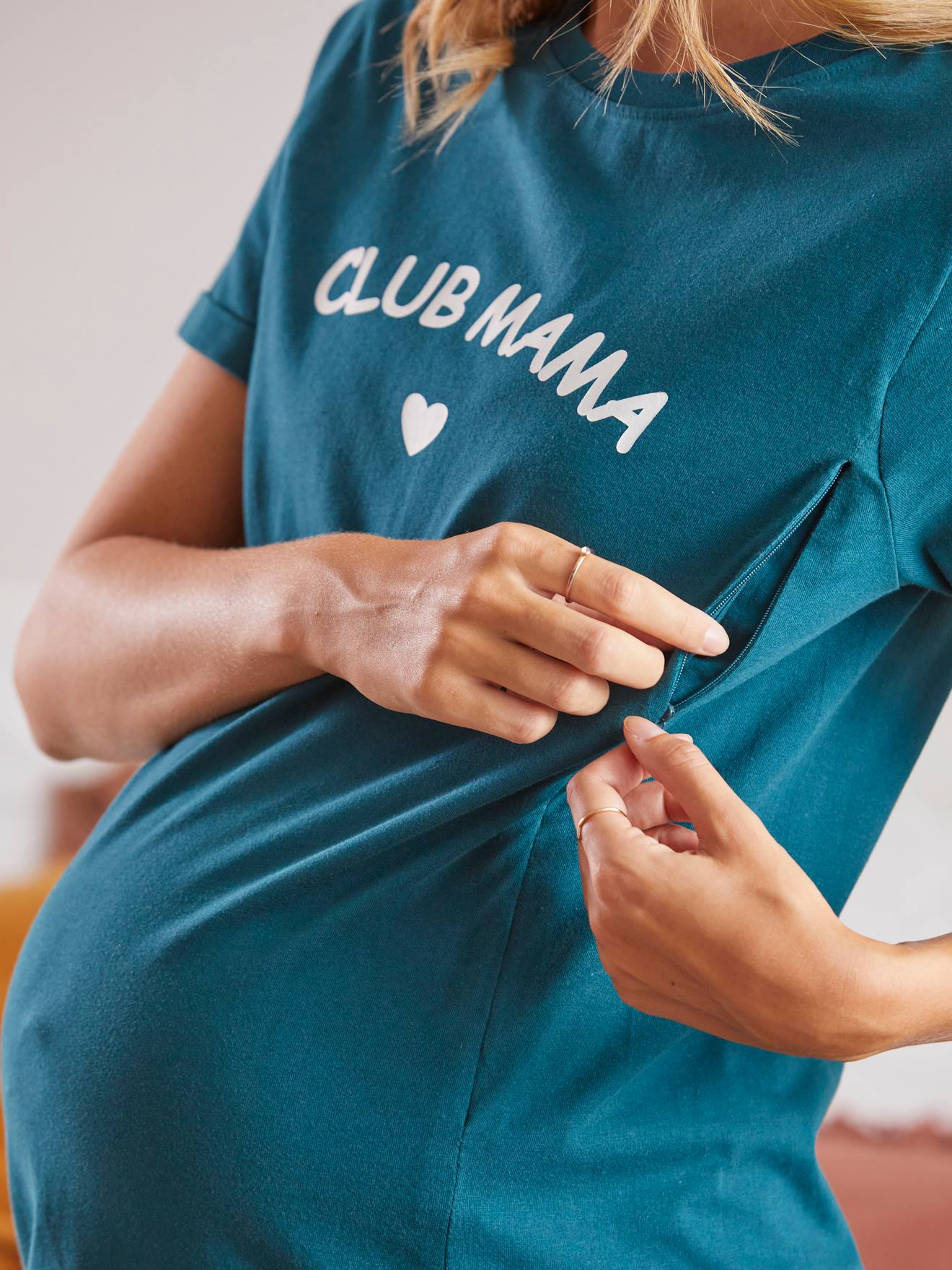 Chemise de nuit T-shirt grossesse et allaitement en coton bio - vert,  Vêtements de grossesse