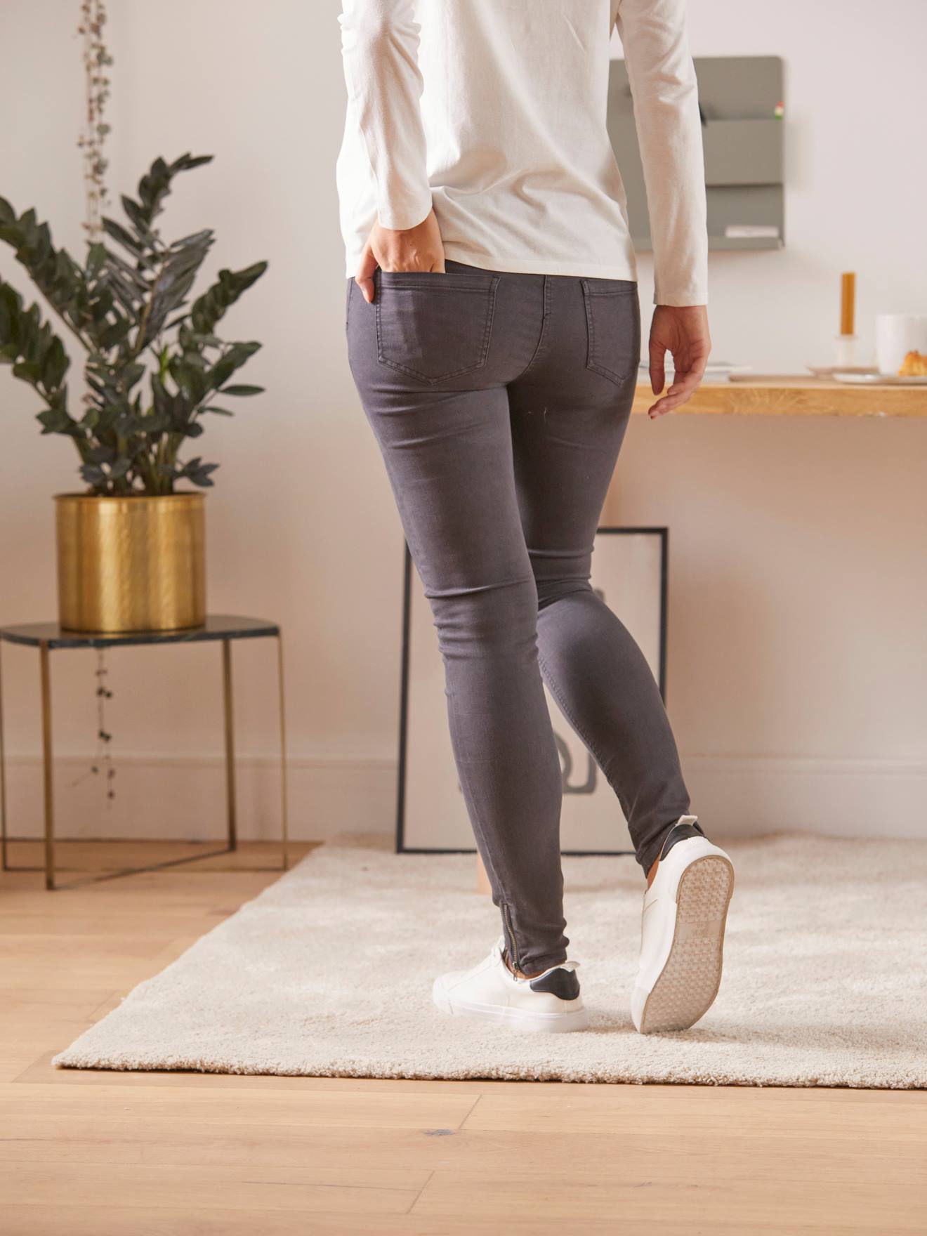 Slim Leg Jeans for Maternity, Inside Leg 69 cm - grey dark solid