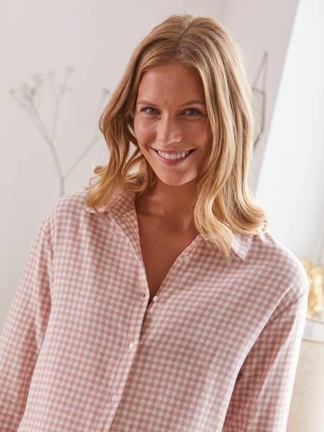 Rounded Night Shirt, Loungewear, Maternity & Nursing PINK LIGHT CHECKS - vertbaudet enfant 