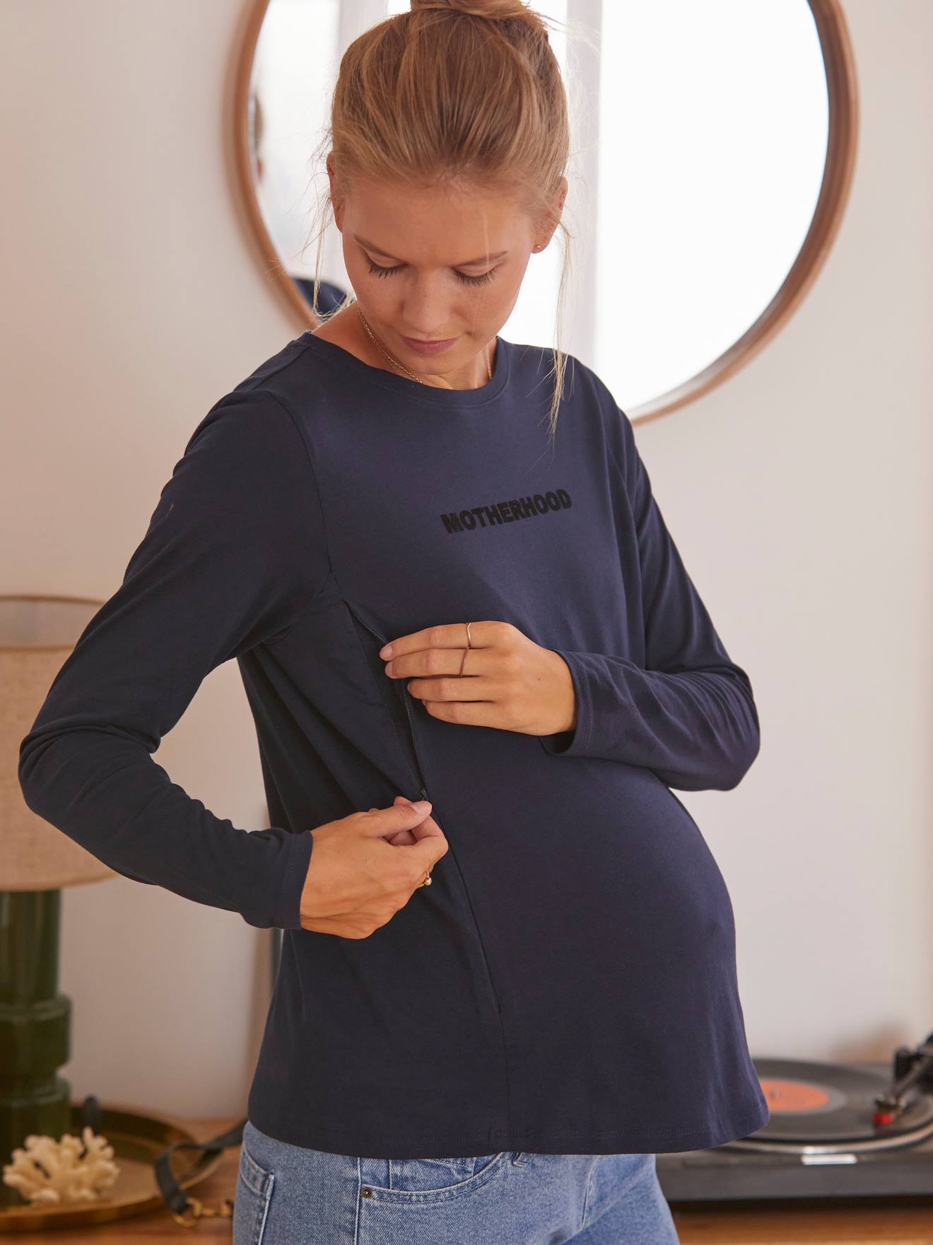 T-shirt à message grossesse et allaitement en coton bio - bleu
