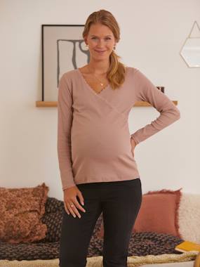 Maternity-T-shirts & Tops-Crossover V-Neckline Top, Maternity & Nursing