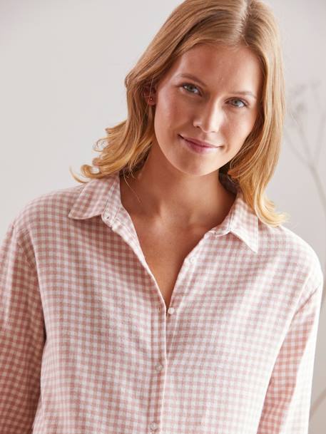 Rounded Night Shirt, Loungewear, Maternity & Nursing PINK LIGHT CHECKS - vertbaudet enfant 
