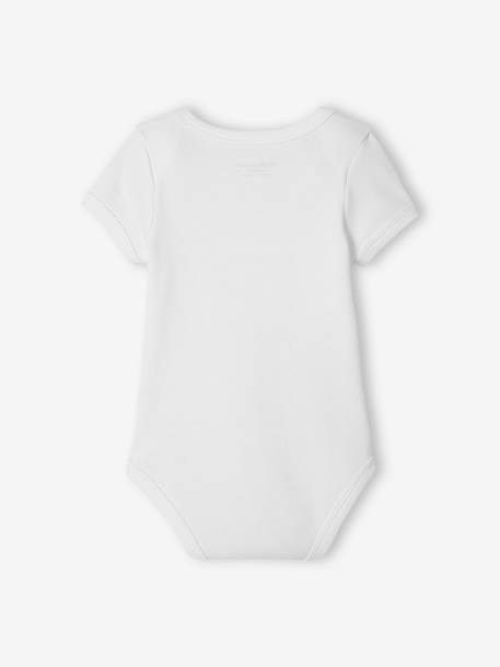 Pack of 3 Short Sleeve Bodysuits with Cutaway Shoulders, Organic Collection WHITE LIGHT TWO COLOR/MULTICOL - vertbaudet enfant 