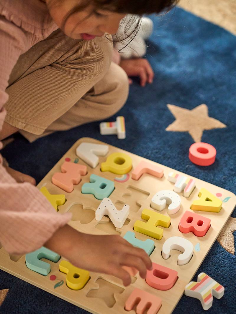 Wooden Alphabet Puzzle Board - FSC® Certified Wood - pink light solid