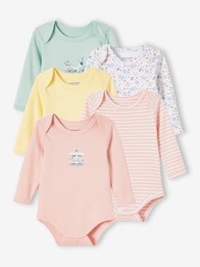 -Pack of 5 Long Sleeve Bodysuits with Cutaway Shoulders, for Babies