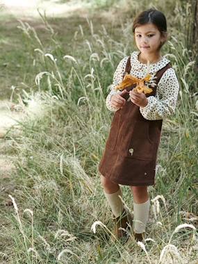 Girls-Outfits-Top & Corduroy Dungaree Dress Outfit for Girls