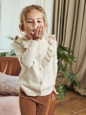 -Fancy Knit Cardigan with Ruffles for Girls