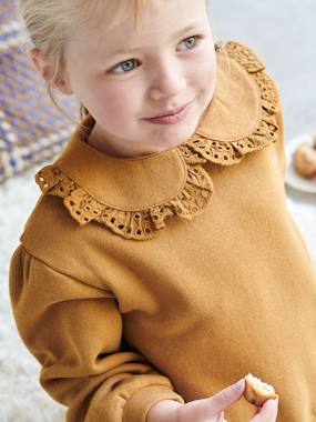 Girls-Cardigans, Jumpers & Sweatshirts-Sweatshirt with Peter Pan Collar in Broderie Anglaise, for Girls