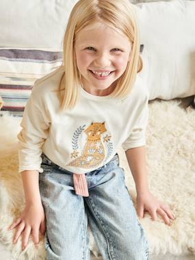-Top with Embroidered Fox & Iridescent Details for Girls
