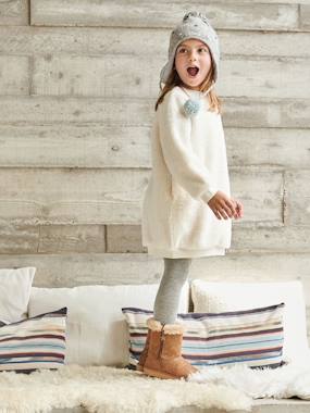 Girls-Dresses-Sweatshirt Dress in Sherpa with Iridescent Embroidery, for Girls