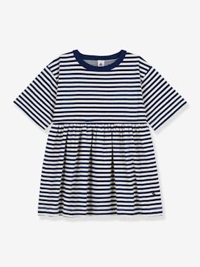 Girls-Striped Cotton Dress for Children, 3/4 Sleeves, by Petit Bateau