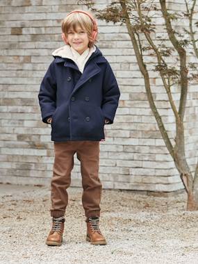 Boys-Peacoat with Hood & Sherpa Lining for Boys