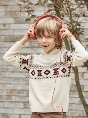 -Jacquard Jumper with Crossover Collar for Boys