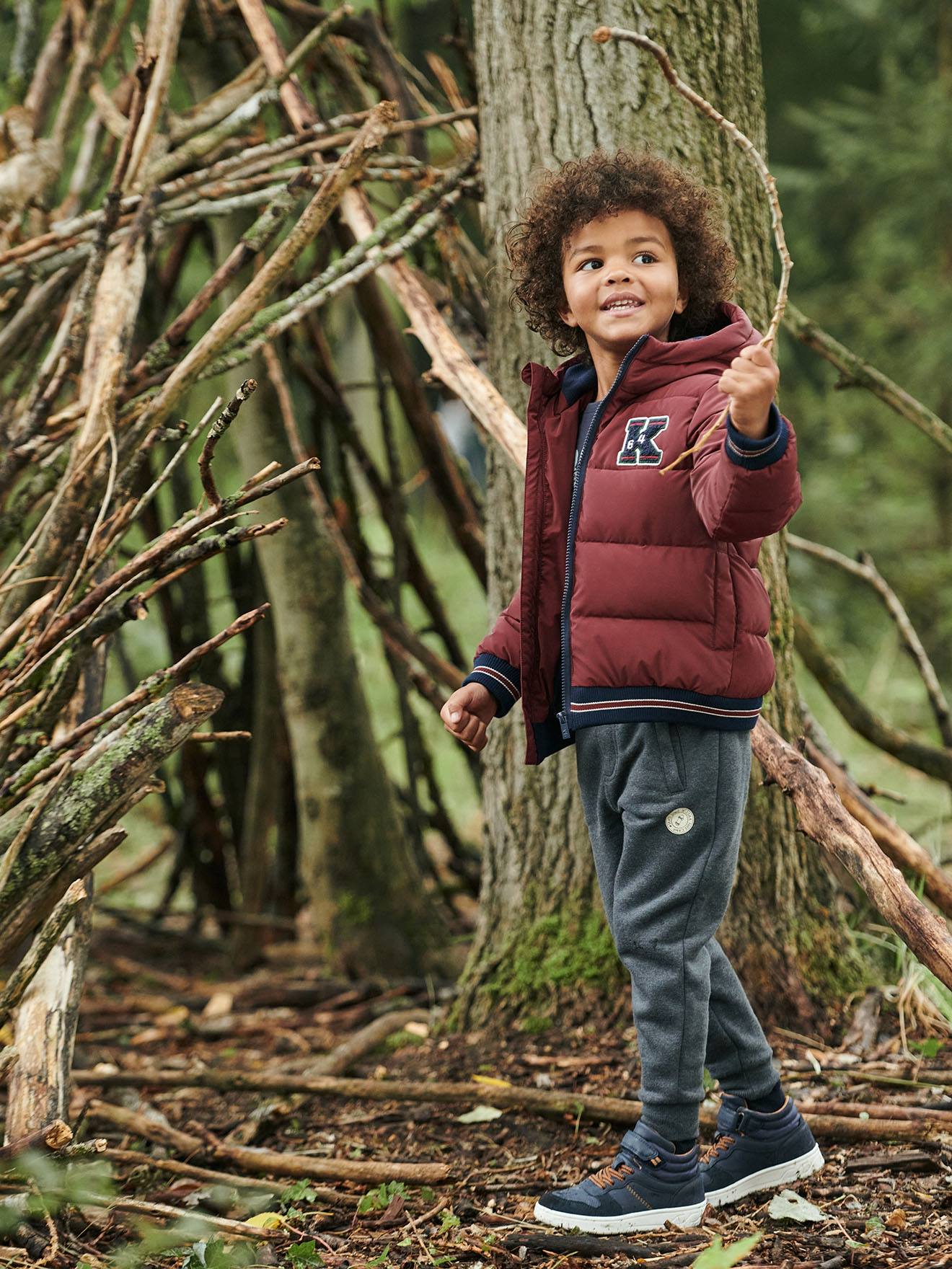 Vertbaudet Padded Jacket with Polar Fleece Lined Hood, Reflective Effect & Recycled Fibre Padding for Boys Grey