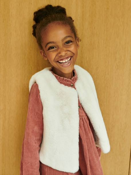 Gilet sans manches imitation fourrure fille BLANC CLAIR UNI+blush - vertbaudet enfant 