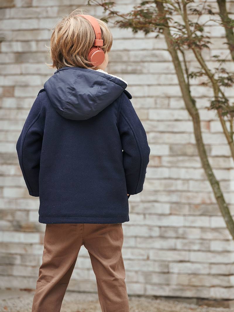 Peacoat with Hood & Sherpa Lining for Boys blue dark solid with