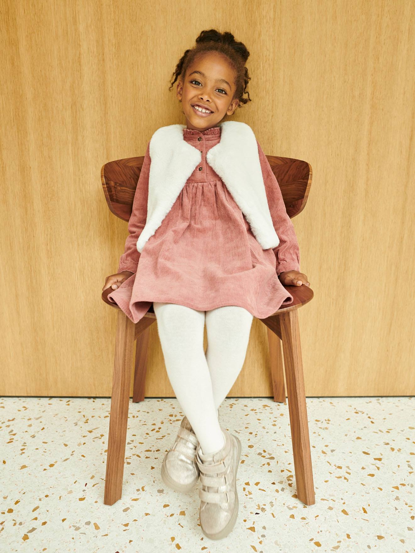 Gilet Fille George Velours Côtelé Et Fausse Fourrure - Crème - Taille 7-8 Ans