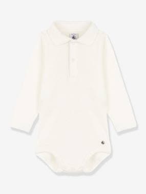 Baby-Bodysuits-Long Sleeve Organic Cotton Bodysuit with Polo Shirt Collar, by Petit Bateau