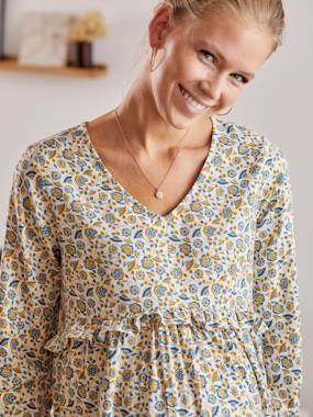 Maternity-Printed Blouse with Ruffle, Maternity & Nursing Special