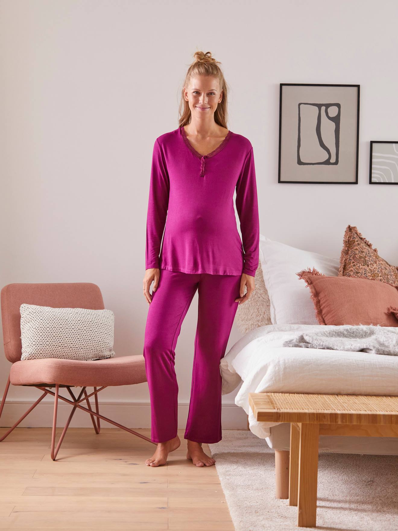 2-Piece Pyjamas, Maternity & Nursing Special - red dark solid