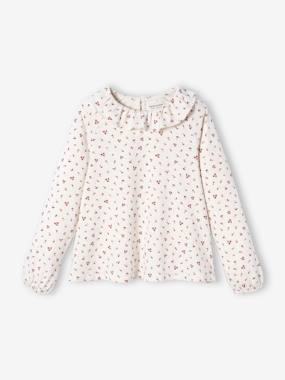-Blouse with Wide Collar & Floral Print, for Girls