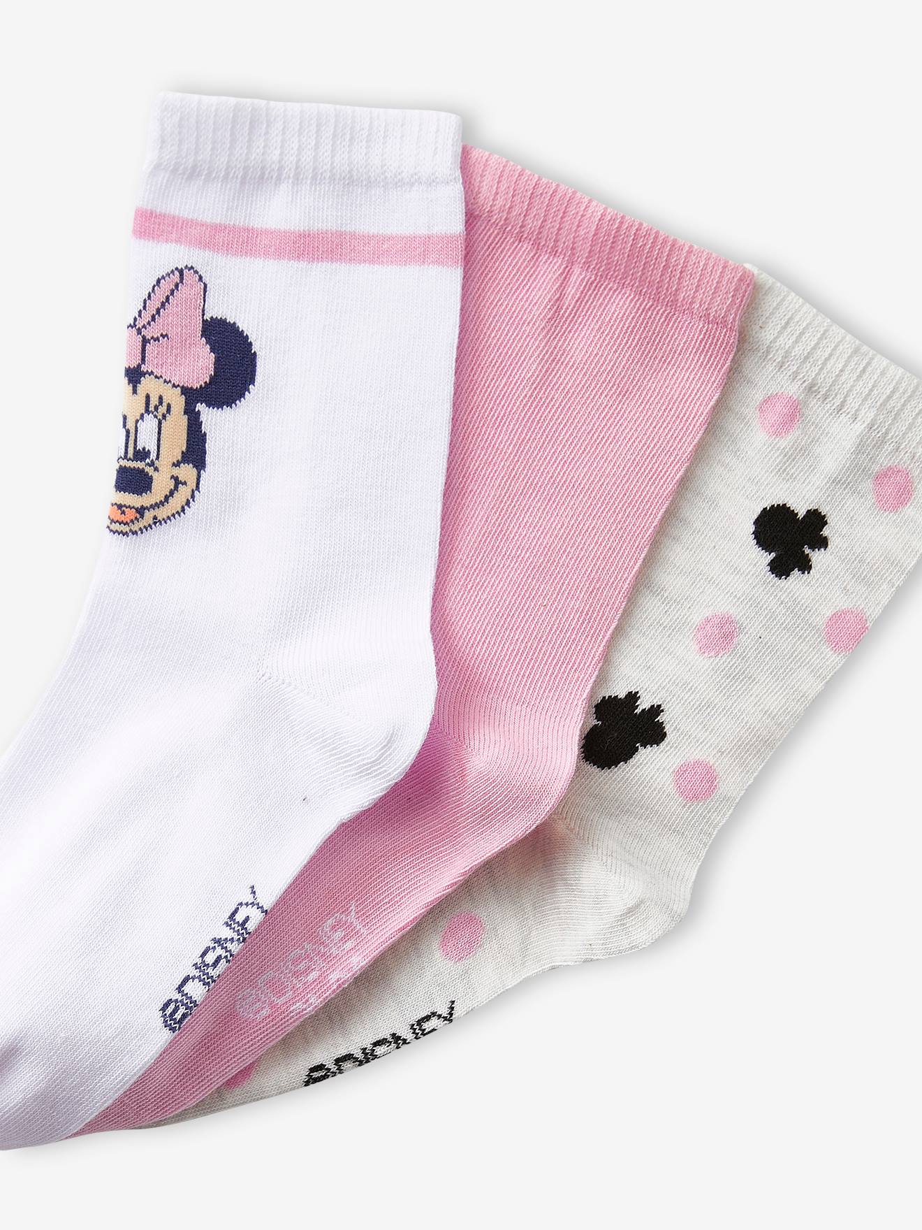 Pack of 3 Pairs of Minnie Mouse Socks by Disney Pink Medium Solid