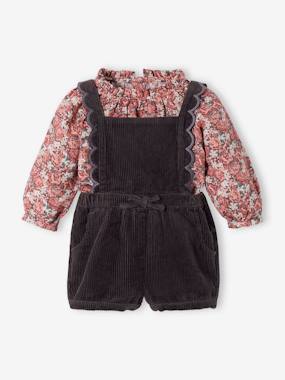 Baby-Shorts-Ensemble for Baby Girls: Blouse & Cropped Corduroy Dungarees